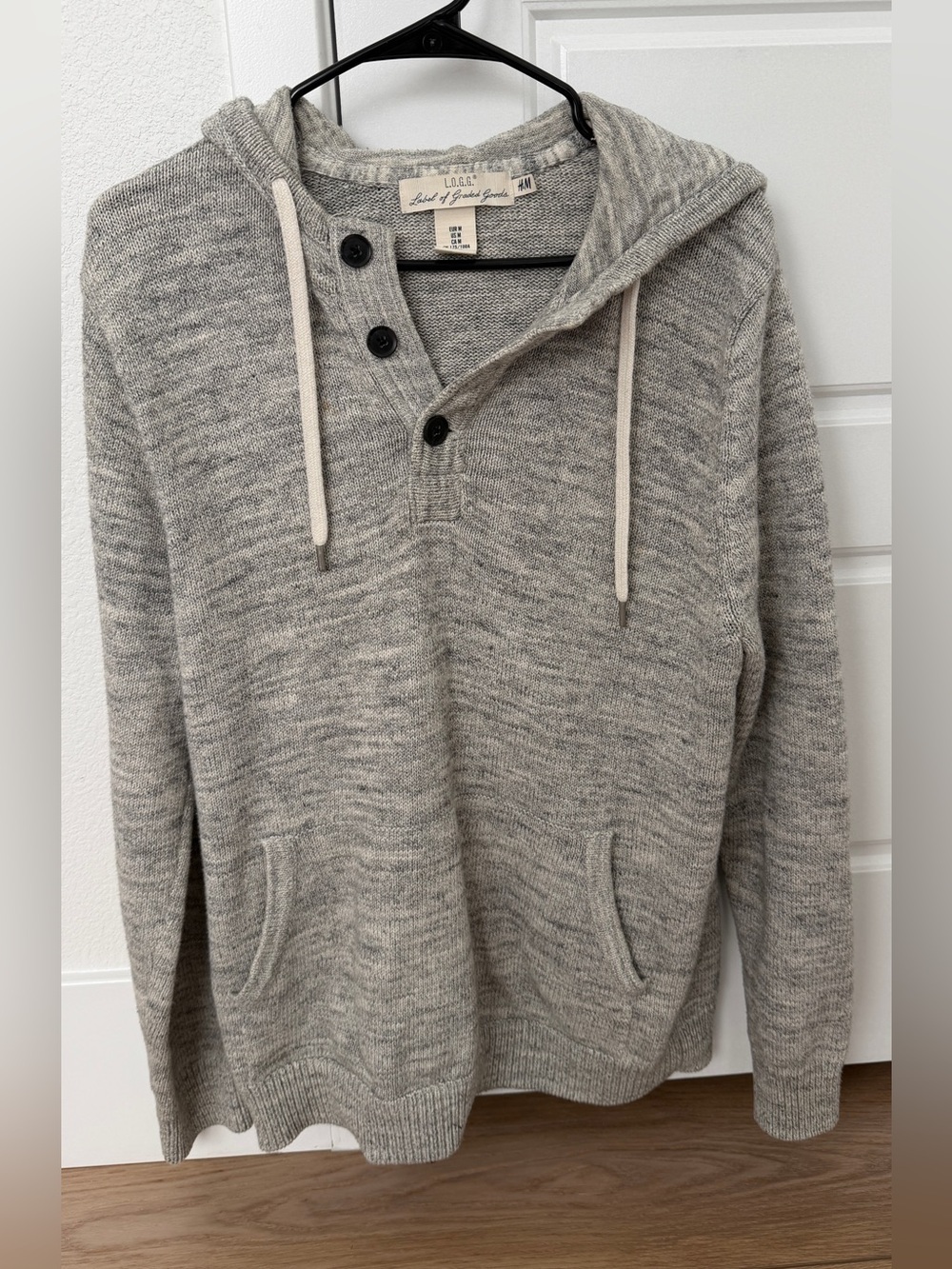 L.O.G.G. H&M Men's Grey Button Up Pullover Hooded Sweater M